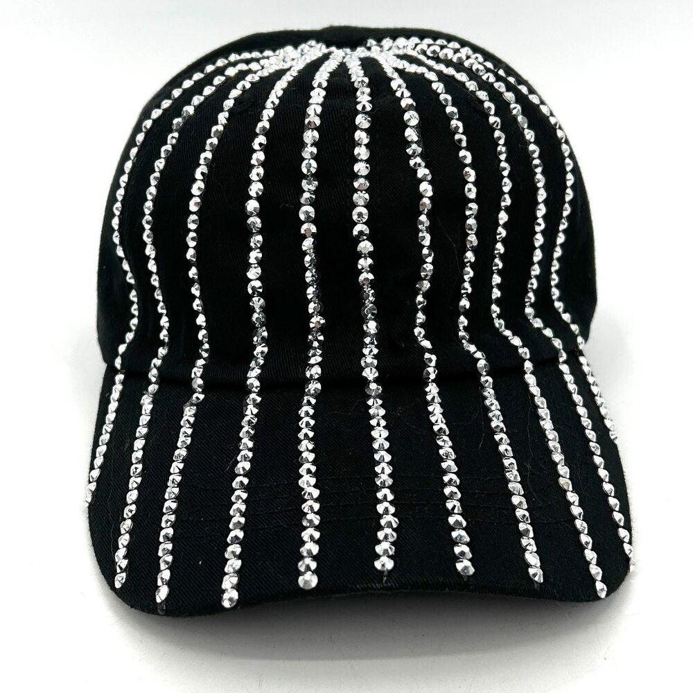 Black rhinestone striped referee hat